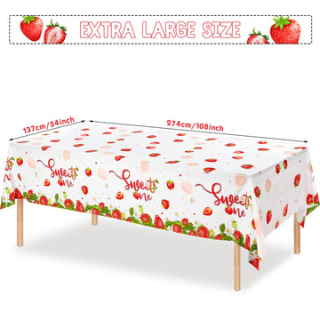 Tiamon 3 Pcs 108 x 54 in Strawberry Party Tablecloth Sweet One Birthday Table Cover Berry First Birthday Decorations Strawberry