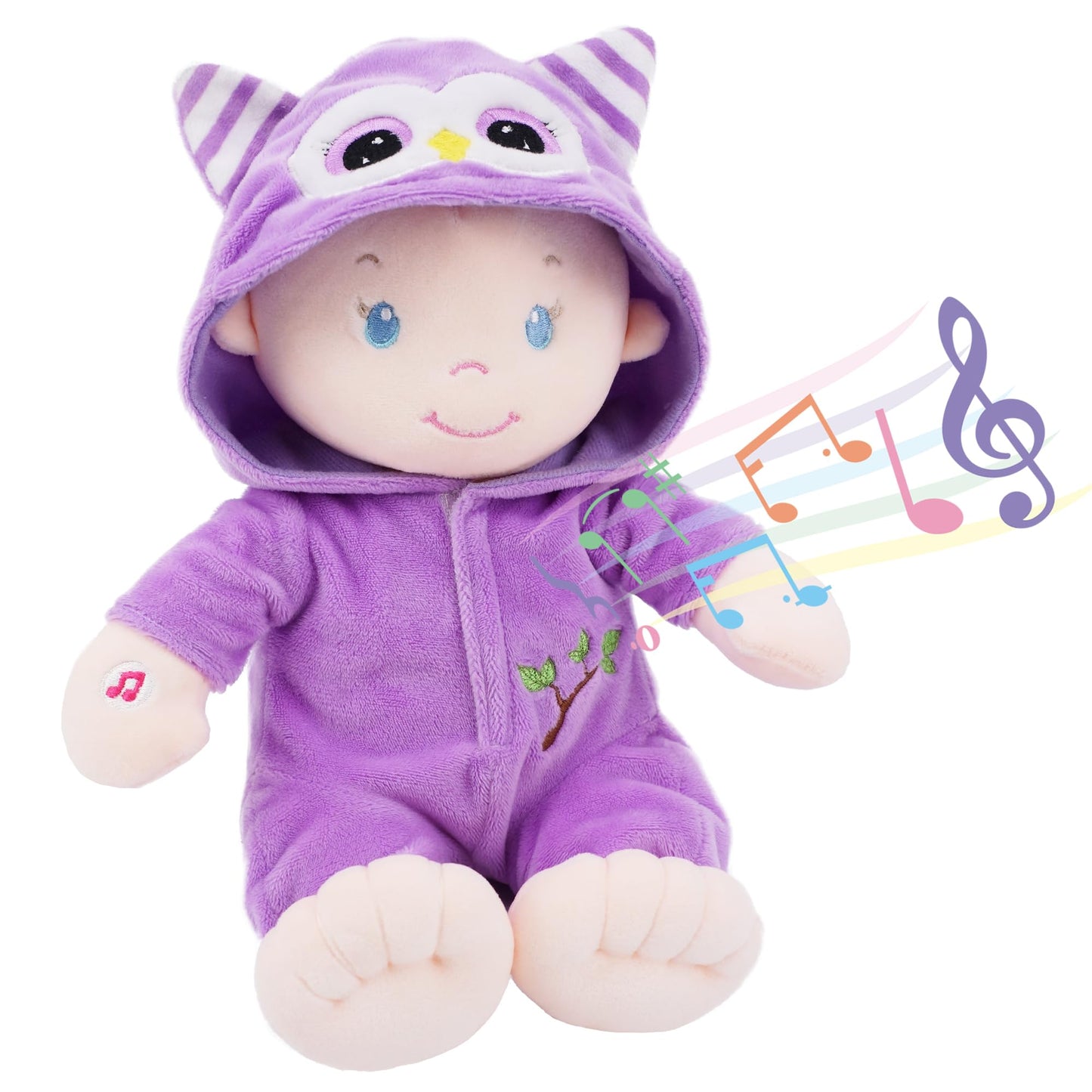 June Garden 12'' Soothing Music Sweet Dolly Bedtime Owl - Interactive Stuffed Ultra Soft Talking Baby Doll For Birth And Up