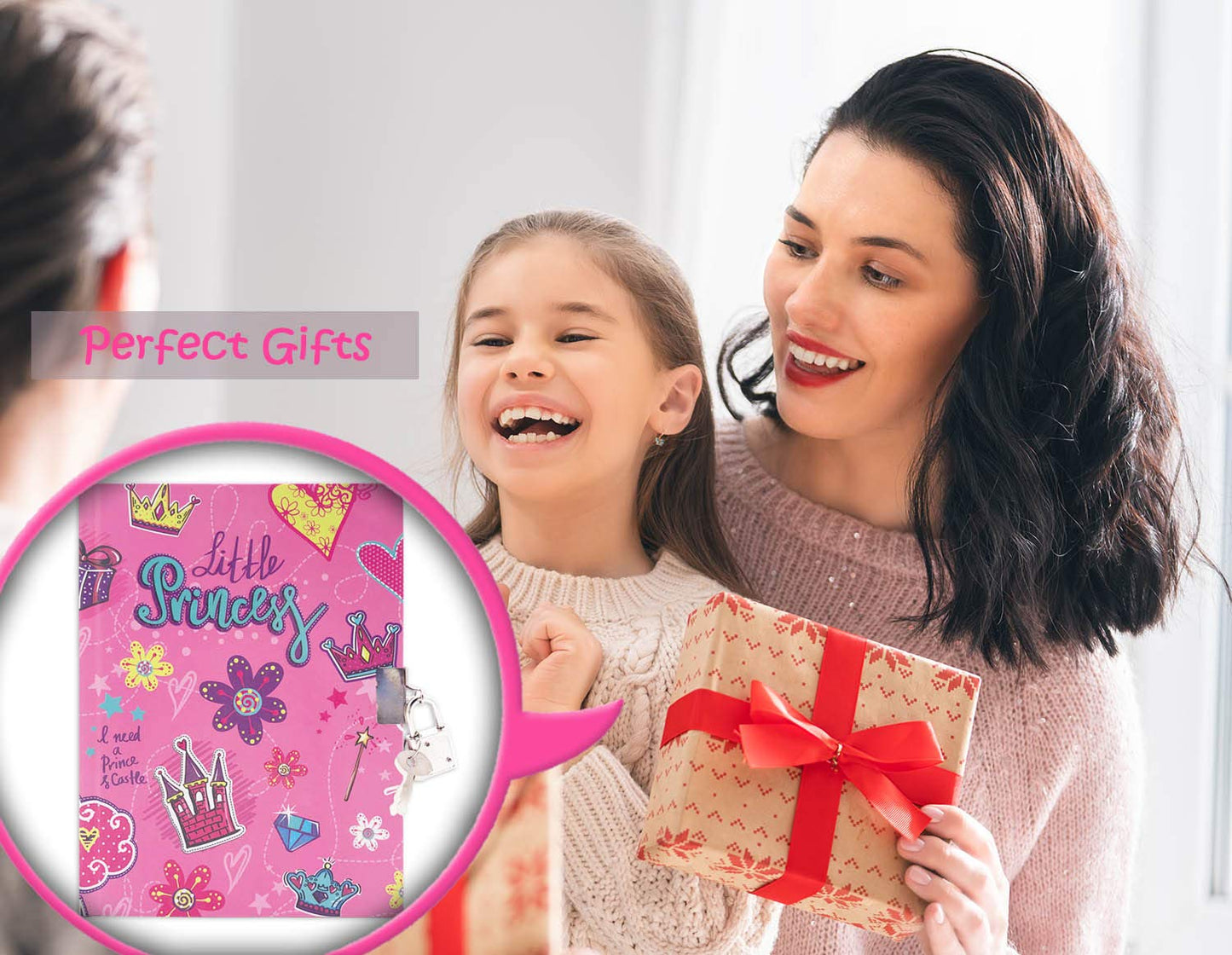 Ginmlyda Girls Diary With Lock For Kids, 7X5.25 Inches 160 Lined Pages Secret Pink Princess Notebook For Girls Journal With Lock For Kids Pre School Writing Drawing Cute Girls Gifts For Birthday