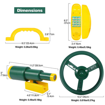 Redswing Playground Accessories For Kids, Outdoor Swingset Attachments With Pirate Ship Wheel, Toy Telescope, Telephone And Safe