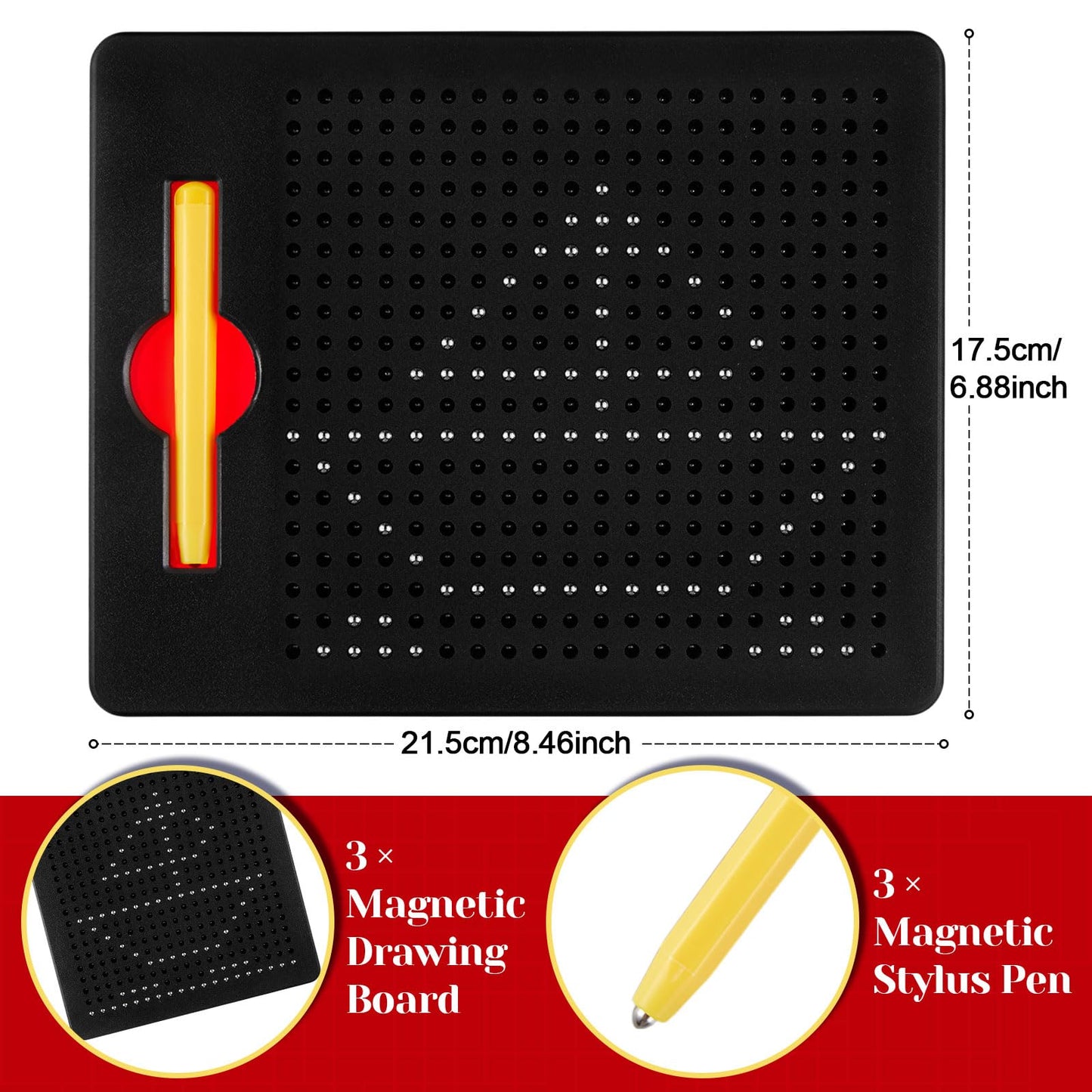 Yexiya 3 Pcs Magnetic Drawing Board for Kids, Toddler Travel Drawing Kit Magnet Sketch Thread Board with Stylus Pen and Beads To