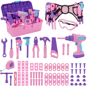 Kids Tool Set, 67 PCS Toddler Tool Box with Electronic Toy Drill&Tape Measure, Pretend Play Tool Kit with Tool Belt, Christmas B