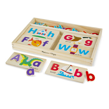 Melissa & Doug Abc Picture Boards - Educational Toy With 13 Double-Sided Wooden Boards And 52 Letters , White