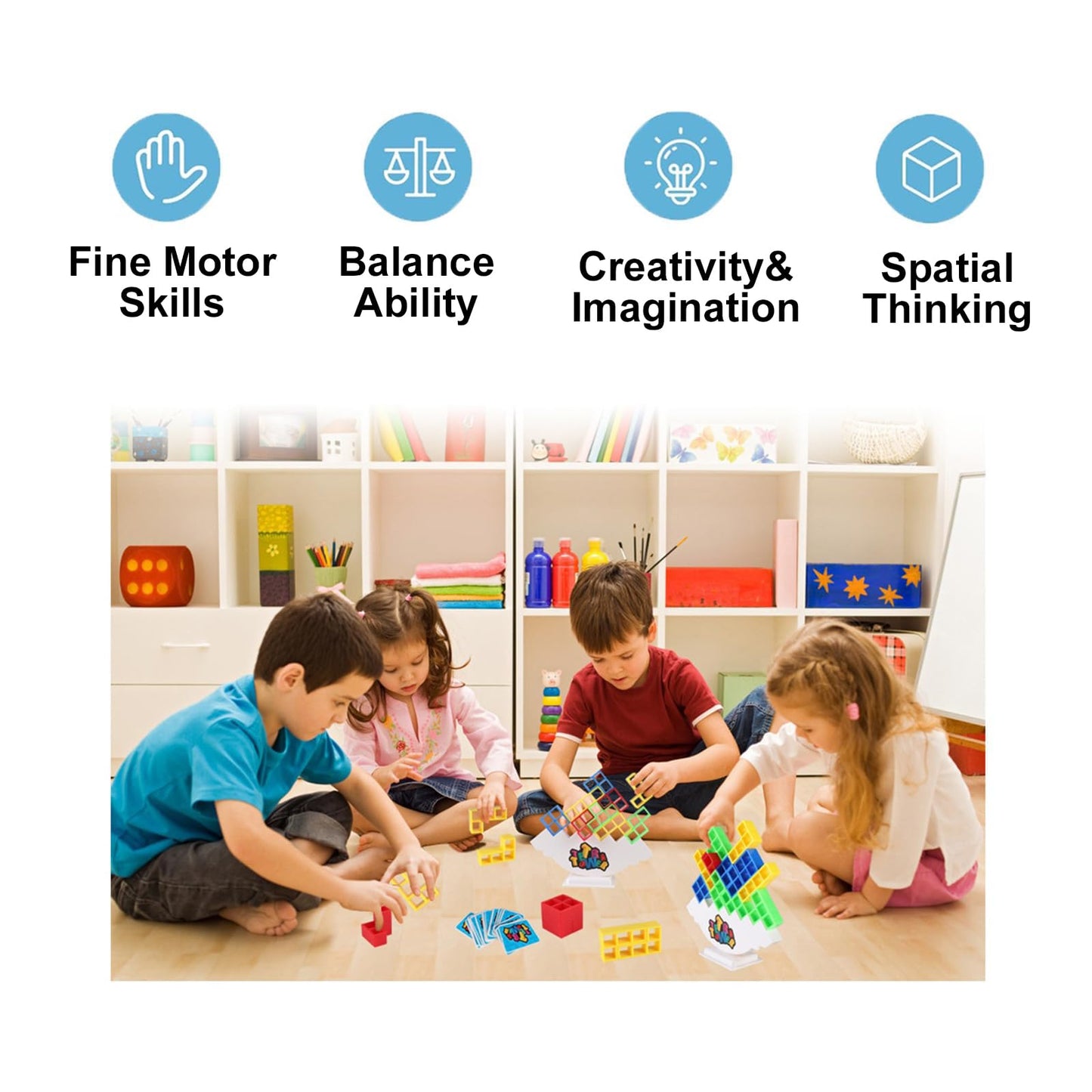 48 Pcs Tetra Tower Balance Stacking Attack Block Game  Stack Game for mature-themed & Kids  Board Games for 2 Players+ Family Games  Perfect for Parties  Travel  Kids & mature-themeds Team Building Blocks Toy