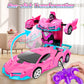 Ynybusi Pink Remote Control Car, Transformation Robot Rc Cars For Kids Girls Boys Gift, 1:18 Scale Racing Car With One-Button De