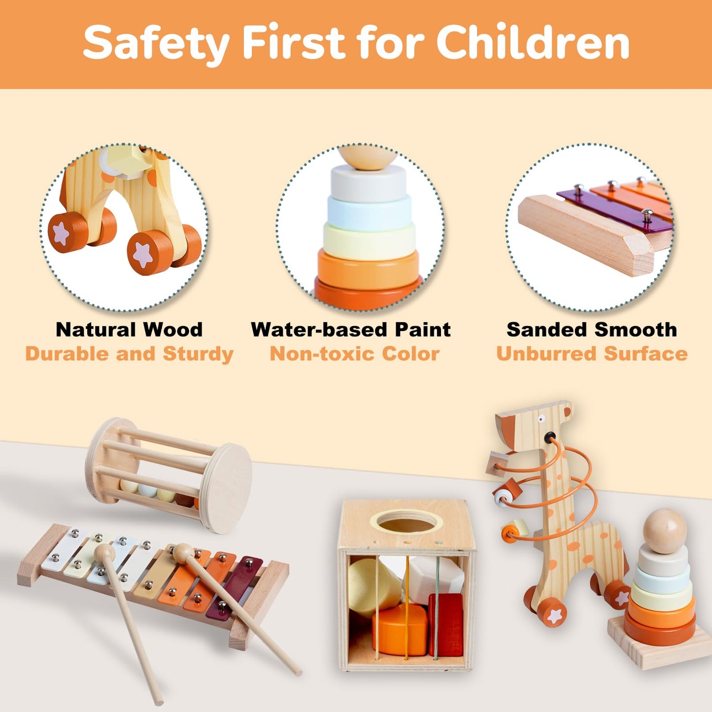 Smartwo Wooden Montessori Toys Set for Toddlers Wooden Toy Set for Babies Educational Object Permanence Box Xylophone(Glockenspiel) Stacking Rattle Birthday Gift for Boys Girls Ages 1 2 3 4 5