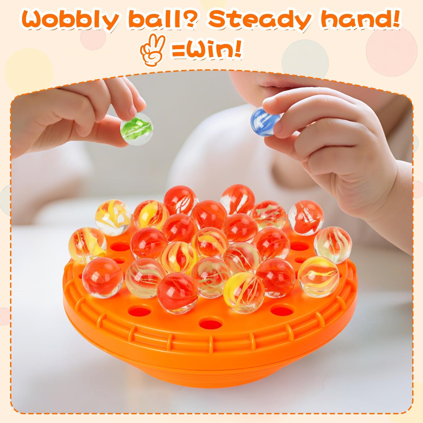 Marble Balance Game - 50 Colorful Marbles with Built-in Storage, Fun Family Challenge for 1-4 Players, Educational Toy for Kids