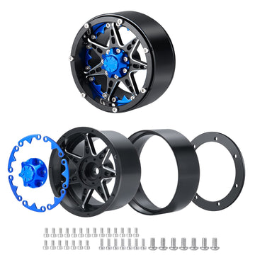 QUE-T 2.2'' Metal Beadlock Wheel Rims Set for RC 1/10 Crawler TRX4 SCX10 90046 Pack of 4 (Blue & Black)