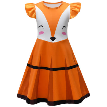Aovclkid Girls Fox Costume Birthday Party Dress Halloween Cosplay Outfits(6 Years,Orange)
