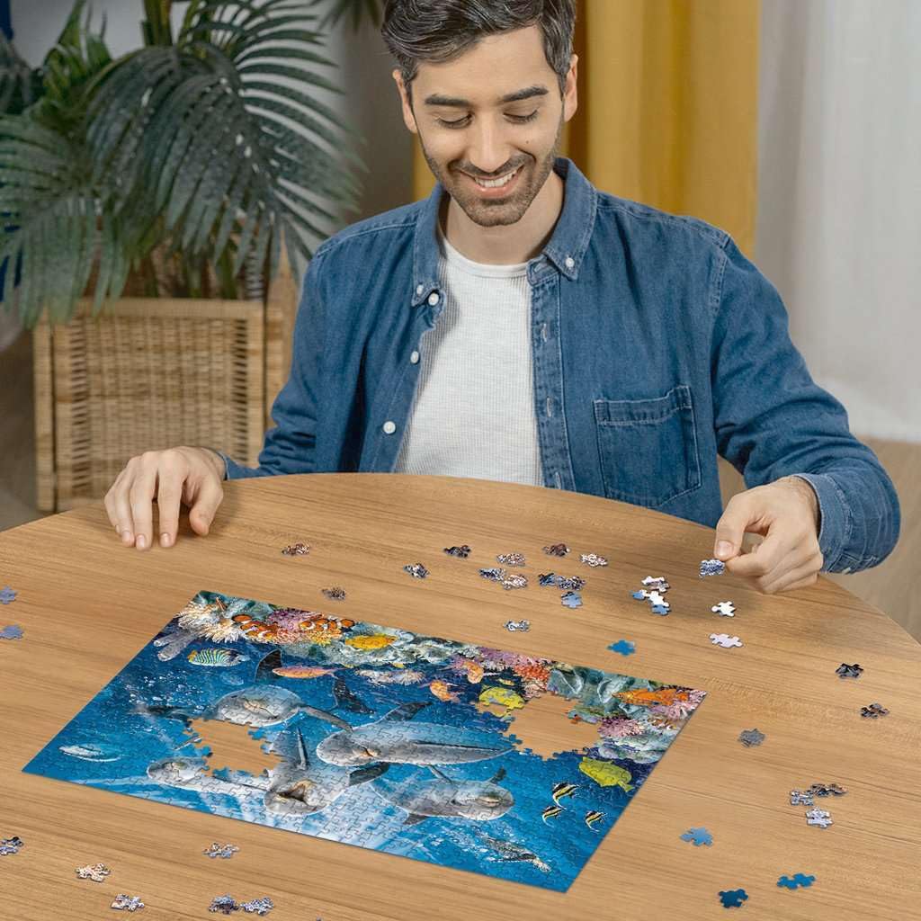 Ravensburger 500 Piece Dolphins Jigsaw Puzzle - Handcrafted Cardboard, Multi Color, Model 12000200, Perfect Fit for Adults