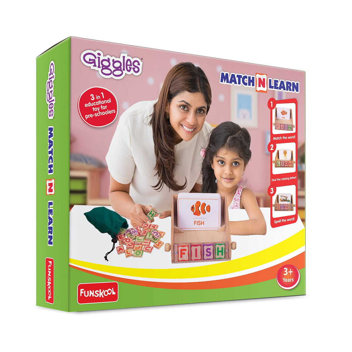 Funskool Giggles  Match N Learn, Wooden Educational Toy, Learn To Read, Toy For Kids, Spell And Identify Pictures, Preschool To
