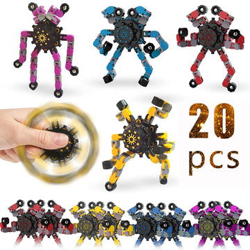 20Pcs Random Fidget Spinners,Diy Deformable Robot Fingertip Toys,Decompression Spinner,Deformable Creative Mechanical Gyro Toys,