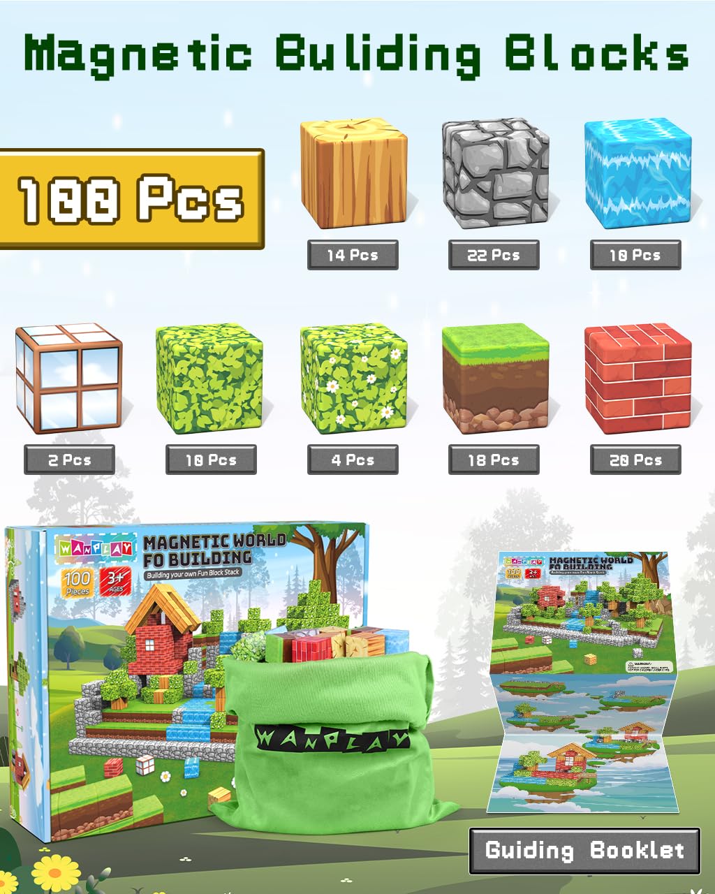 Wanplay 100Pcs Magnetic Blocks, 1 Inch Building Blocks For Kids, Setm Sensory Toys For Toddlers, Building Blocks Cubes, Birthday Gift Toys For Boys And Girls Aged 3-12 Creative Construction Toys