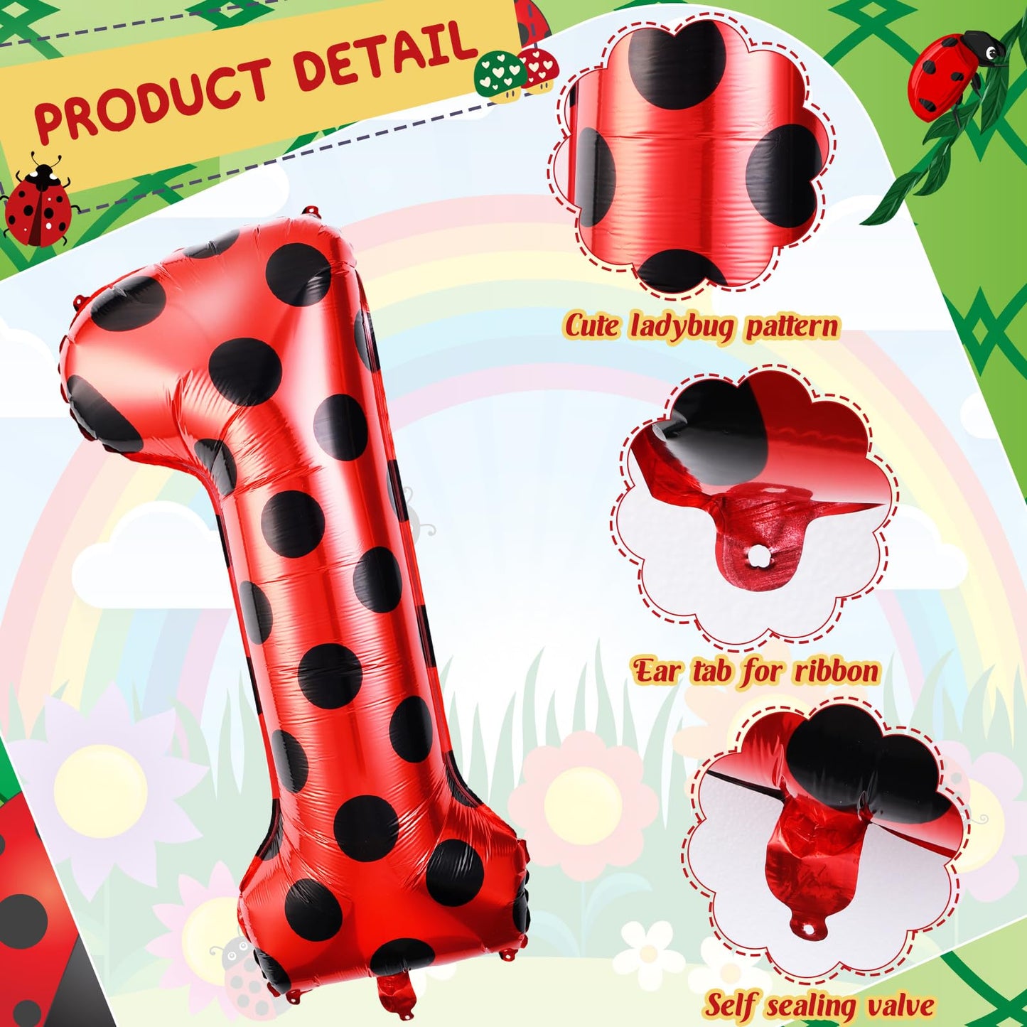 Lunmon 40 Inch Ladybug Large Number 1 Balloon 40 Inch Ladybug Balloon Birthday Decorations Supplies Black Red Polka Dots Ladybir