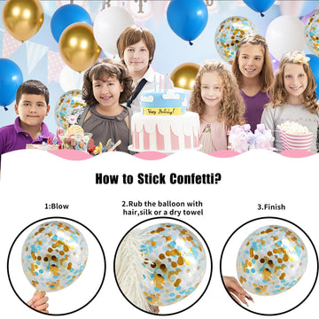 Blue White And Gold Balloons, 60 Psc Blue And White Balloons Set With Blue Gold Confetti Metallic Gold Balloons, 12 Inch Royal B