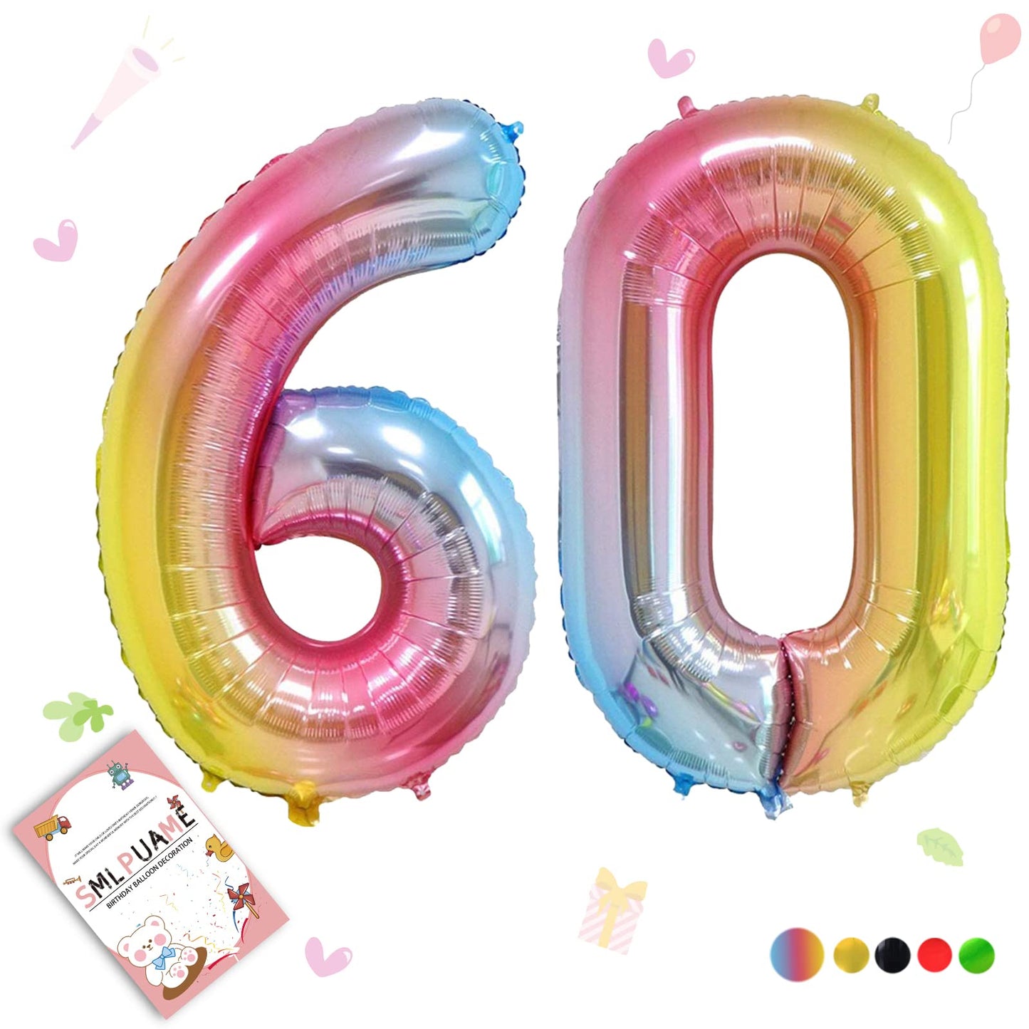 Smlpuame 40 Inch Number Balloons 0-9 Rainbow Gradient Large Number 60 Balloons, Digital Balloons For Birthday Party Celebration