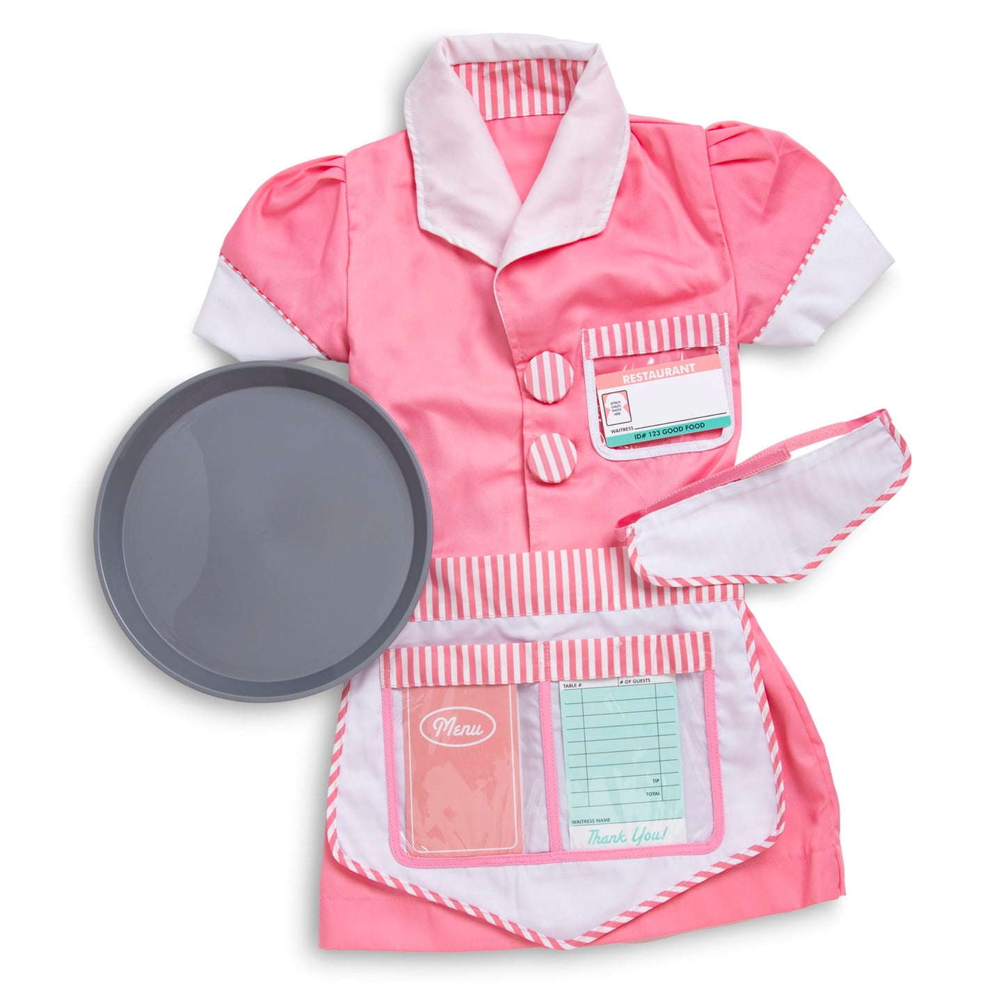 Melissa & Doug Waitress Role Play Costume Set (7 Pcs) - Includes Apron, Order Pad, Cap