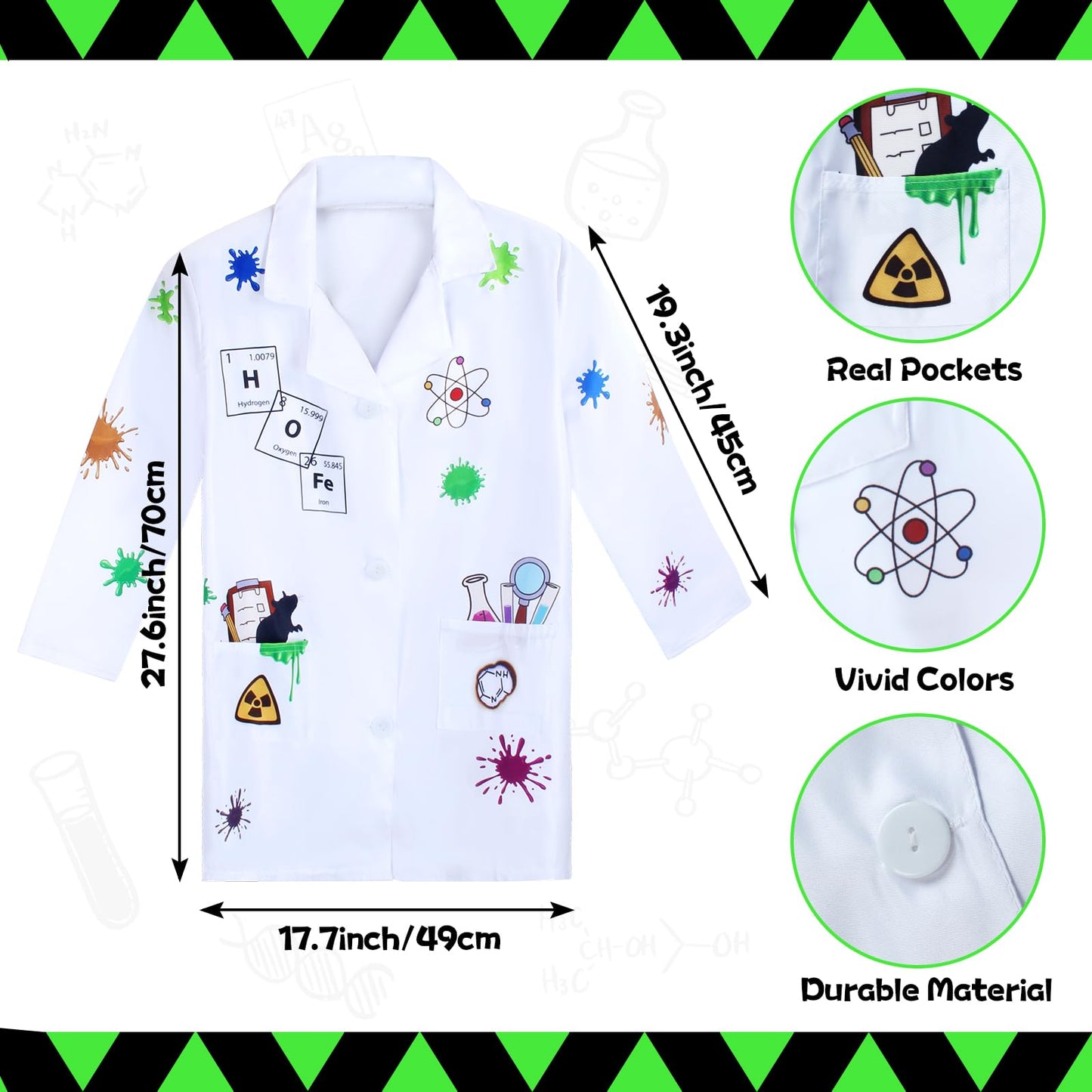 Keymall Mad Scientist Costume For Girls Mad Scientist Lab Coat Goggles Bow Tie Hair Extension For Halloween Dress Up (Set A)