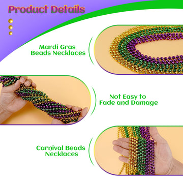 SHAOQINLIN Mardi Gras Beads, 24Pcs Mardi Gras Beads Necklaces 33'' 7 mm Metallic Gold Green Purple Bead Necklaces Mardi Gras Dec