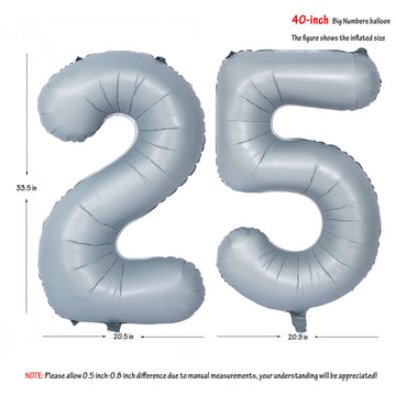40 In Matte Gray Number Balloons Helium Foil Mylar Balloon Birthday Party Banquet Decoration 25
