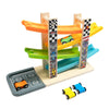 Wood City Toddler Toys for 3 4 5 Years Old, Wooden Car Ramp Racer Toy Vehicle Set with 4 Mini Cars & Race Tracks, Montessori Toy