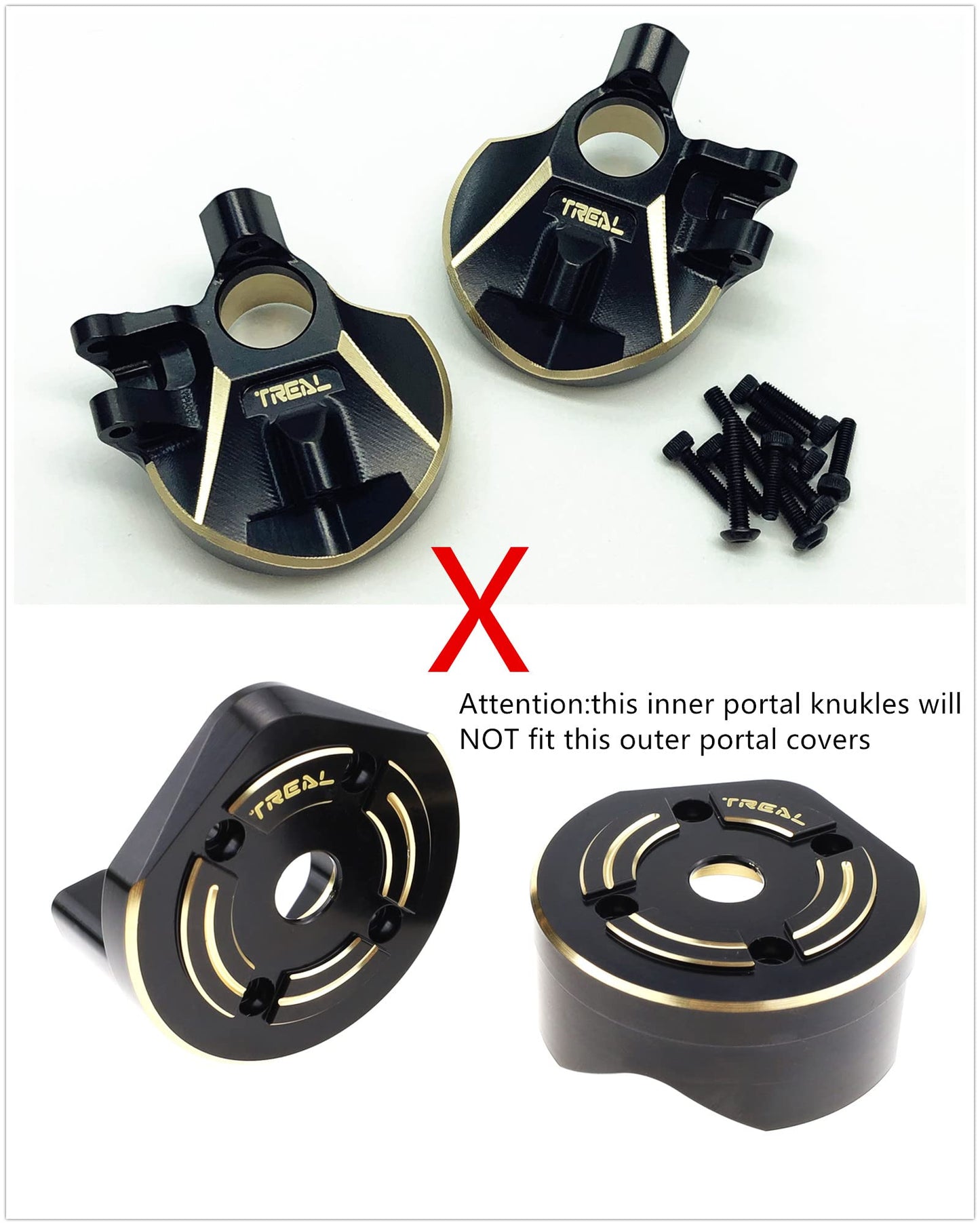 Treal Brass Inner Portal Covers Front Steering Knuckles For Axial Capra And Scx10 Iii-Black