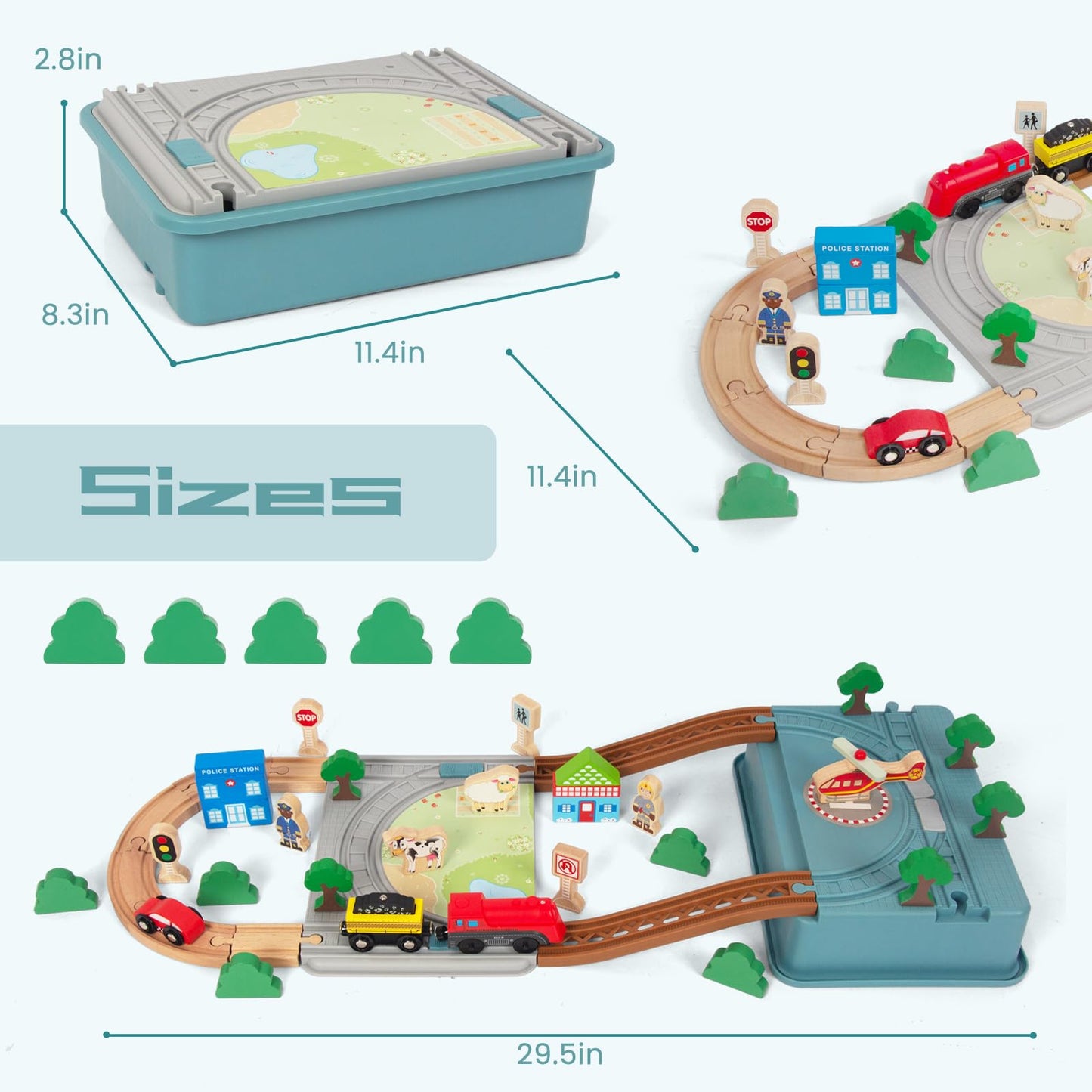 Wooden Train Set for Toddler  40 Pcs with Wooden Tracks fits Thomas  fits Brio  fits Chuggington  fits Melissa and Doug - Expandable  Changeable Train Toy for 3 4 5 Years Old Girls & Boys