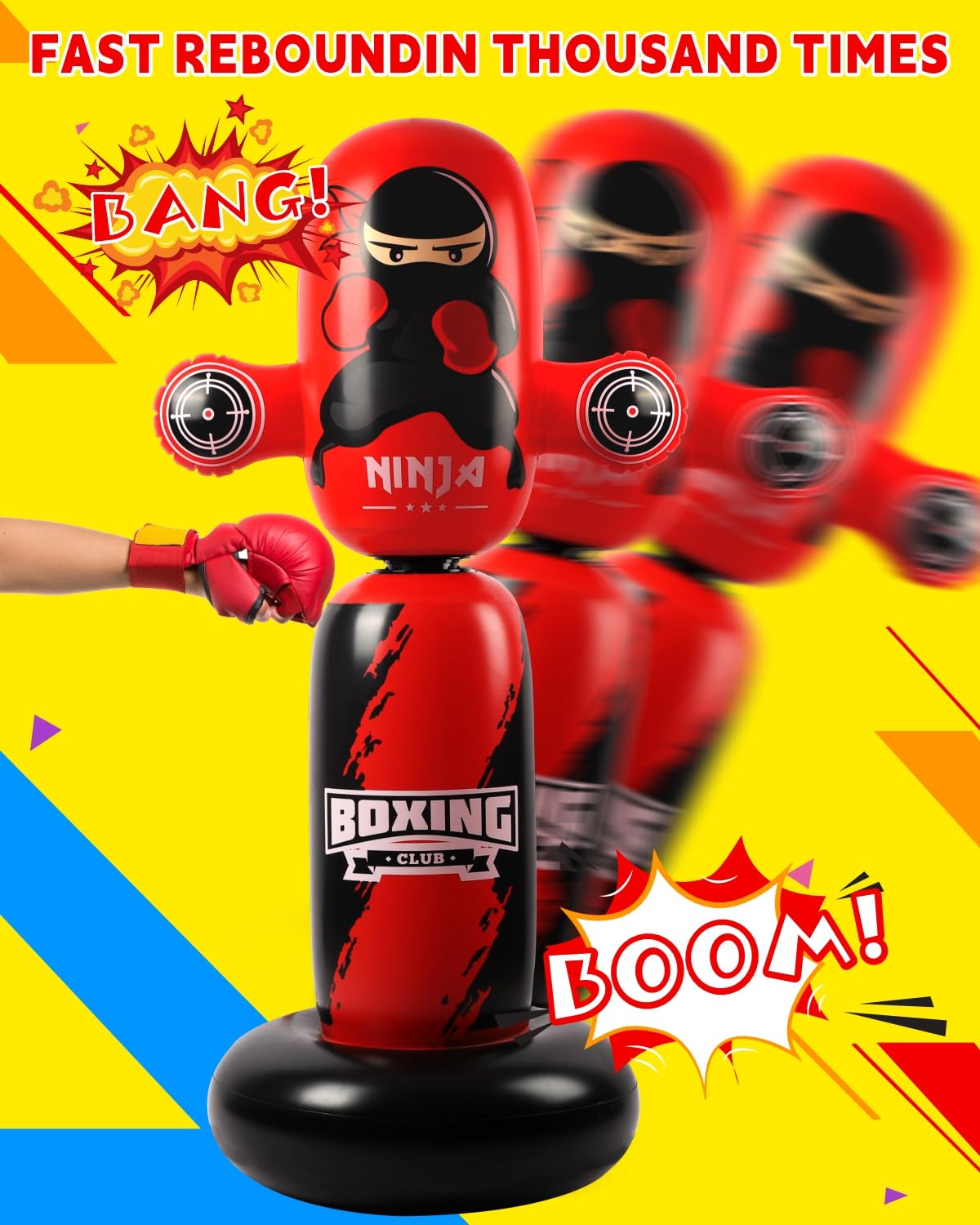 VCOLAN Punching Bag for Kids,63inch Kid Punching Bag,New Upgraded 360Rotating Inflatable Boxing Bag Ninja Toy Christmas Birthday