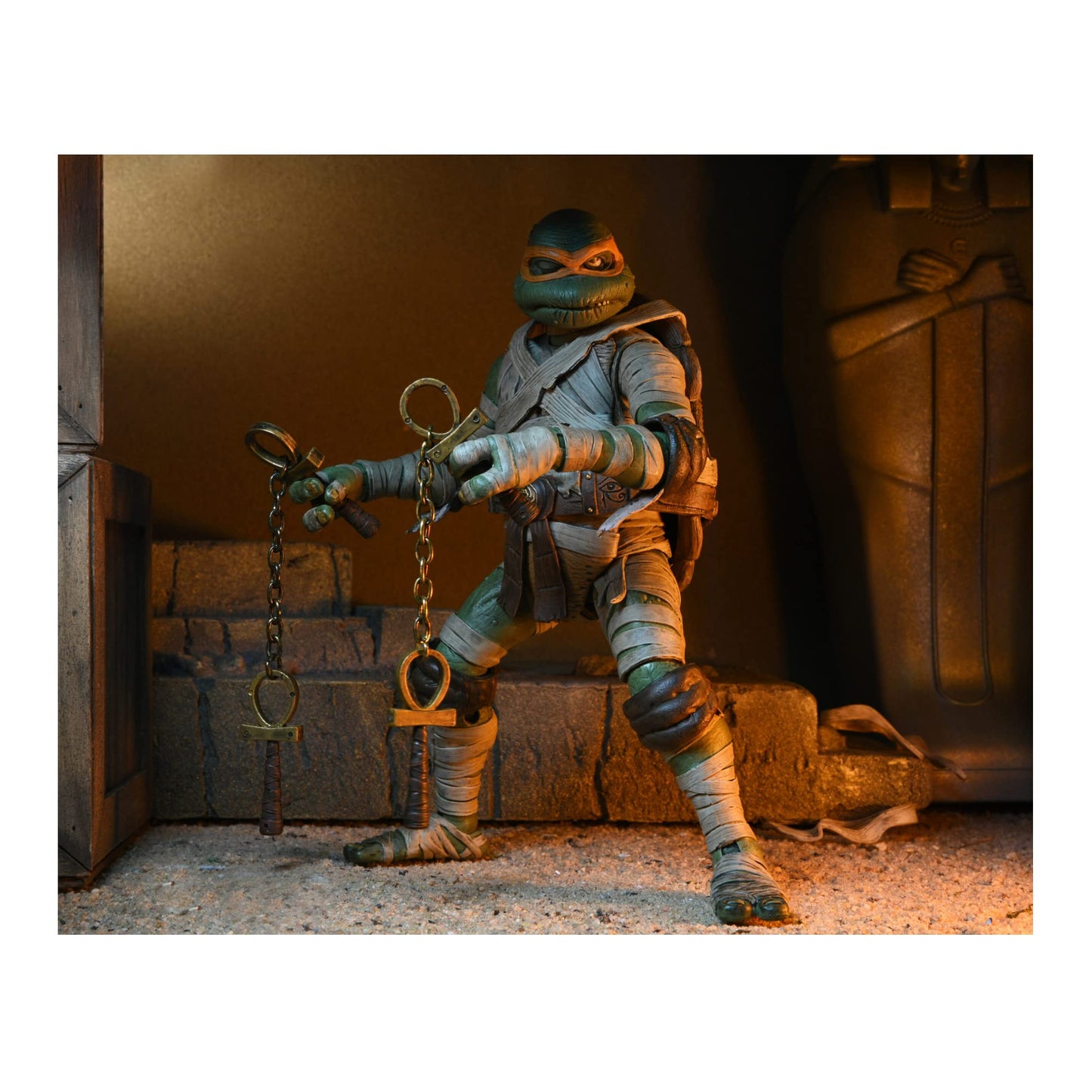 Neca Universal Monsters X Teenage Mutant Ninja Turtle 7-Inch Scale Ultimate Michelangelo Mummy Action Figure With Interchangeable Heads And Accessories
