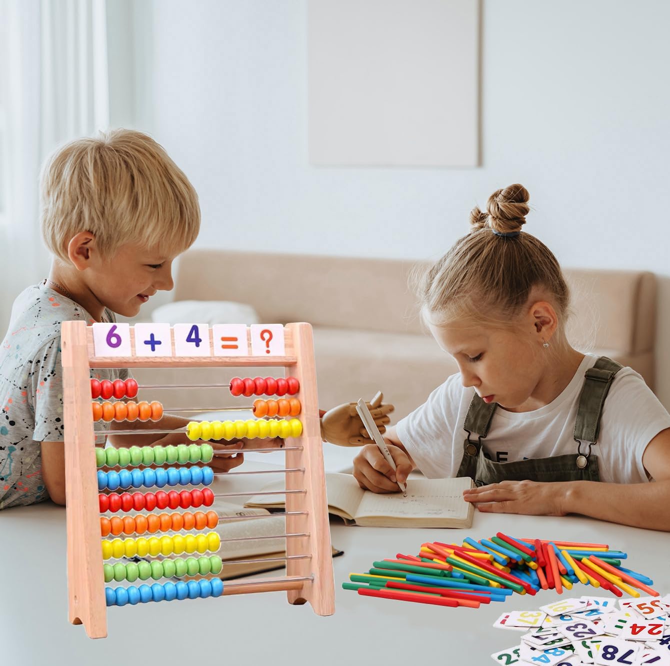 Cltoyvers Wooden Abacus for Kids - 100 Counting Sticks, Educational Math Games, Multicolor, Medium Size for Preschool & Elementary