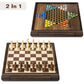 Elongdi 2 In 1 Magnetic Chess Set & Chinese Checkers 13' Wooden Board Game With Storage Drawer And 60 Glass Marbles + Bonus 12 Spare & 2 Extra Queens,For Kids And Adults