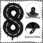 Race Car 8 Balloons, 40 Inch Racetrack Number 8 Balloon, Large Foil Mylar Racetrack Black 8 Balloon For 8 Year Old Birthday Race