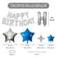 Happy Birthday Balloons Banner, Silver Happy Birthday Foil Balloons 16 Inch Mylar Foil Letter Balloons With 8 Pcs Blue Silver St