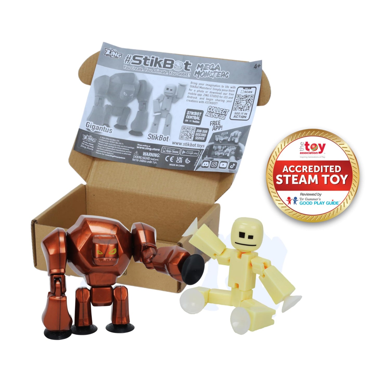 Zing StikBot Stop-Motion Animation Pack - Butter Yellow StikBot + Bronze Gigantus, Creative Toy for Kids Age 4+, Small to Medium