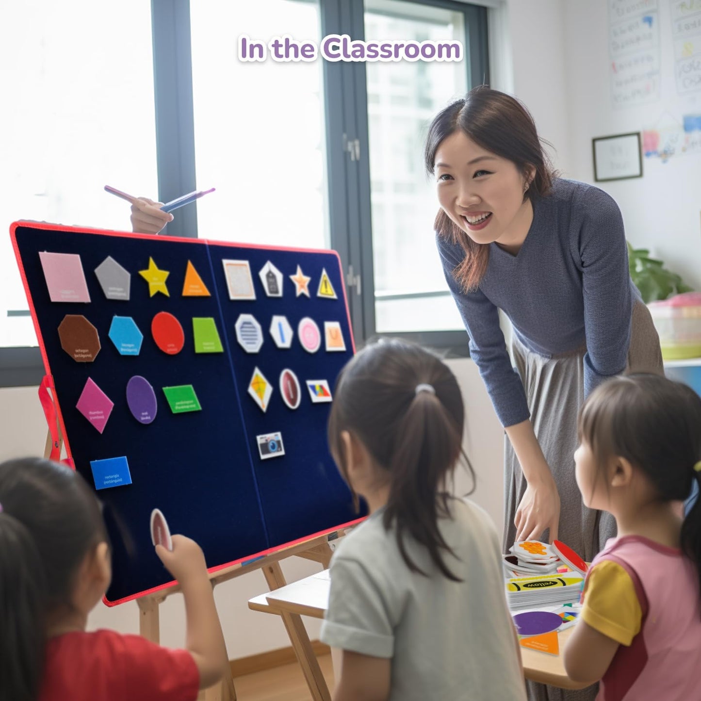 CHEFAN Large Felt Flannel Board 31.5 * 23 in, Foldable Freestanding Felt Story Learning Board for Toddlers, Double-Sided Use for