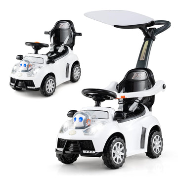 Costzon Push Car For Toddlers, 3 In 1 Stroller Sliding Walking Car With Handle, Canopy, Seat Belt, Horn, Music & Lights, Under-S
