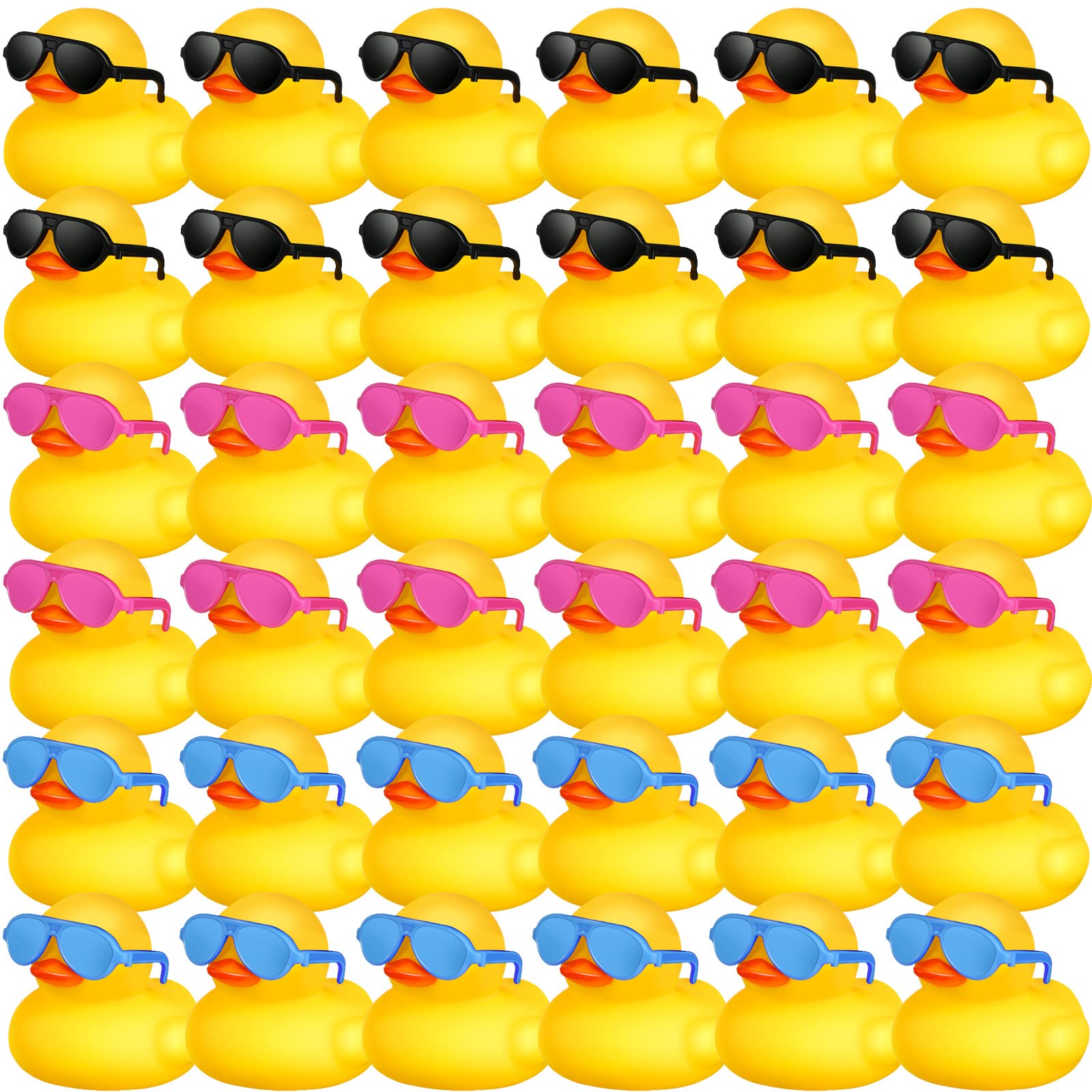 36 Pcs Mini Rubber Ducks With 36 Sunglasses Rubber Ducks In Bulk Bathtub Duckies Toys For Kids Gift Baby Shower Birthday Party Favors Cruise (Yellow, Multicolor Sunglasses)