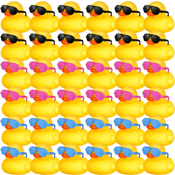 36 Pcs Mini Rubber Ducks With 36 Sunglasses Rubber Ducks In Bulk Bathtub Duckies Toys For Kids Gift Baby Shower Birthday Party Favors Cruise (Yellow, Multicolor Sunglasses)