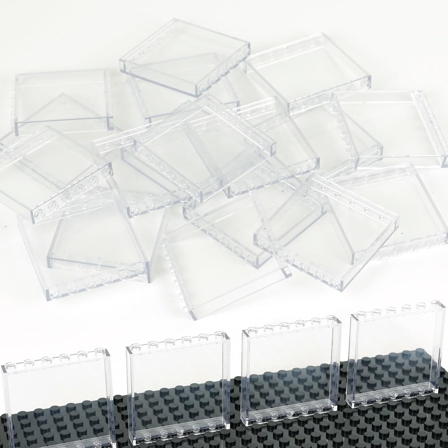 Pasacho Clear Transparent Flat Plates Bricks, 24 Pieces, 1x6x5 Classic, ABS Material, Tansparent 1x6x5