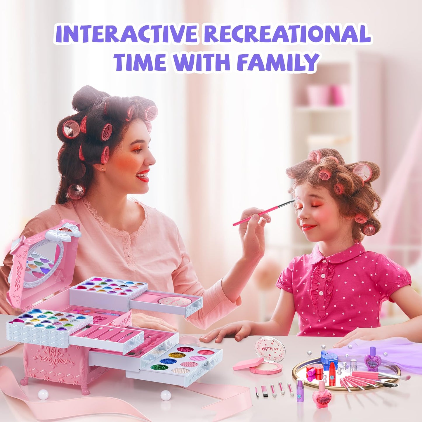 Kids Makeup Kit for Girl 66Pcs Girl Makeup Kits, Kids Washable Makeup Girls Toys Real Girl Makeup Sets for Kid Children Little G