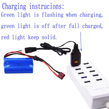 Blomiky 2 Pack 7.4V 1500mAh Li-ion Rechargeable Battery SM-2P Plug with Deans T Adapter and Charger Cable for H101 H103 H105 RC