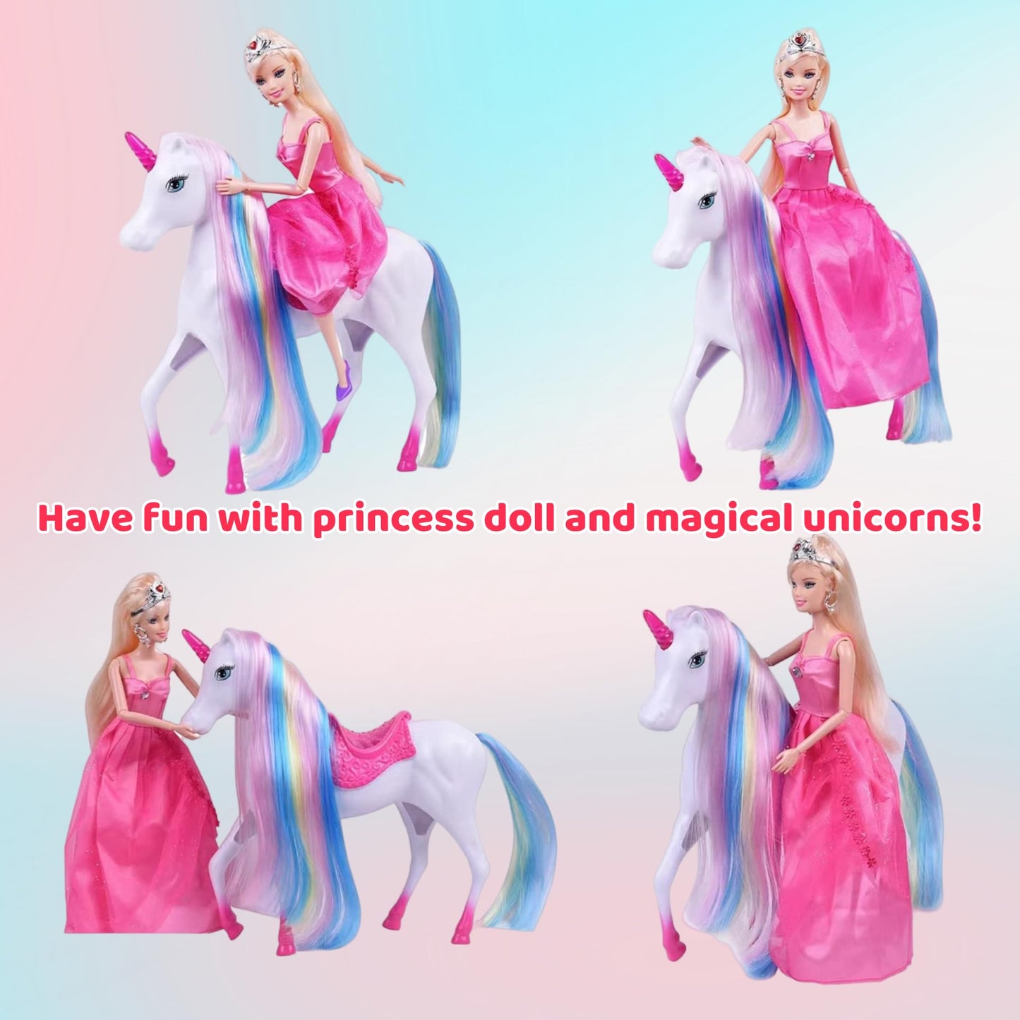 Princess Doll And Magic Light Unicorn Playset, Princess Unicorn Horse Toys Gifts For Girls Kids Aged 3 4 5 6, Present For Christ