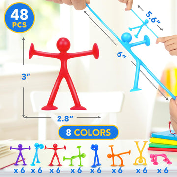 Suction Cup Fidget Sensory Toys: 48 Pack Suction Cup People Toys Fidget Toy For Autism Autistic Adhd Kids Ages 3+, Creative Travel Toys Idea For Boys Girls