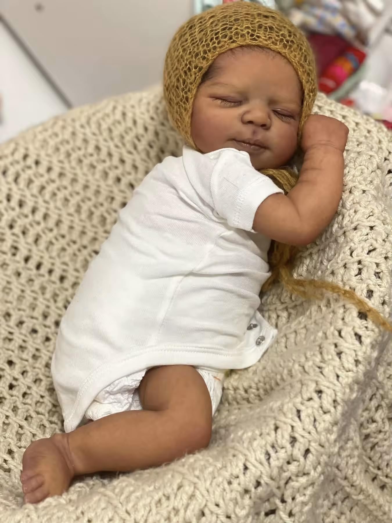 Zero Pam Reborn Baby Dolls Black Boy Sleeping with Curly Hair, 18 Inch African American Soft Vinyl Full Body Silicone Realistic