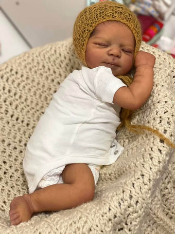 Zero Pam Reborn Baby Dolls Black Boy Sleeping with Curly Hair, 18 Inch African American Soft Vinyl Full Body Silicone Realistic