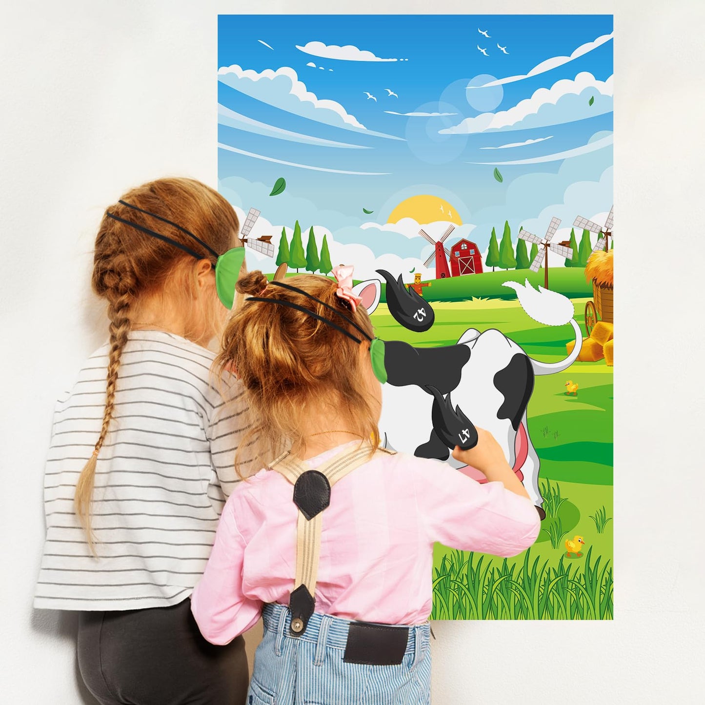 Eaezerav Pin The Tail On The Cow Game With 50 Pcs Tails Large Cow Games Poster For Kids Farm Birthday Party Supplies