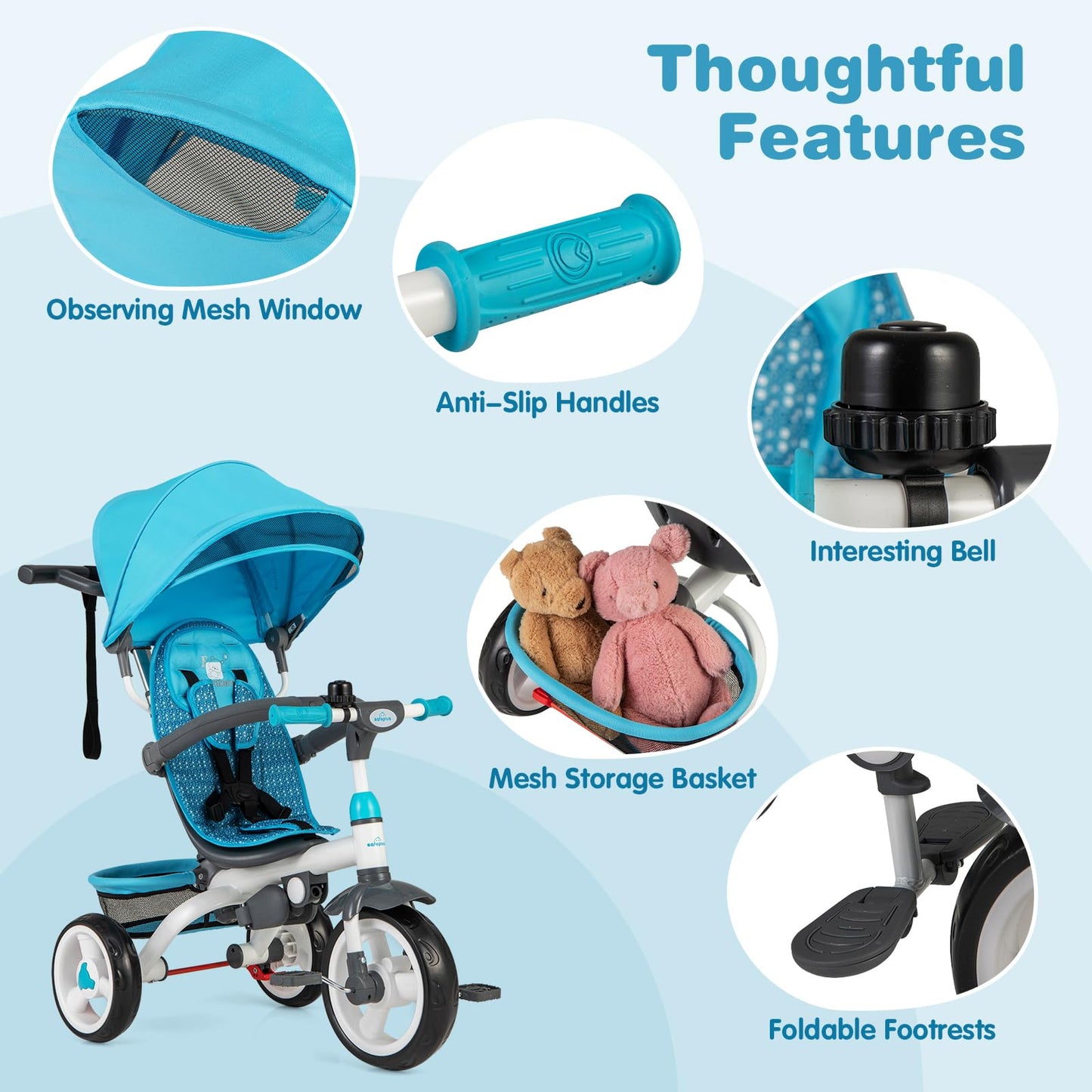 Costzon Tricycle For Toddlers, 4 In 1 Trike W/Parent Handle, Adjustable Canopy, Storage, Safety Harness & Wheel Brakes, Baby Pus