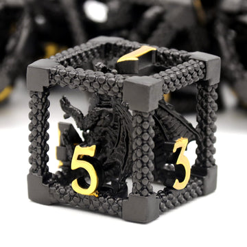 D&D Dice, Hnccesg Metal Dice Set Polyhedral Hollow Role Playing D And D Starter Dice For Rpg Mtg Table Board Games (3D Black)