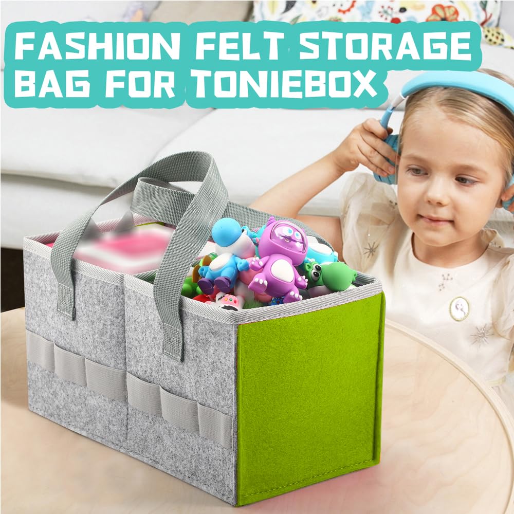 Seracle Travel Felt Bag for Toniebox Starter Set & Figurines - Gray & Green Carrying Case