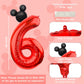 Lebery Mouse Number 6 Balloon 40 Inch Red Number 6 Balloon Mini Mouse Head Balloon For 6Th Birthday Party, Black Red Large Number 6 Foil Balloon For Baby Shower Anniversary Supplies Decorations